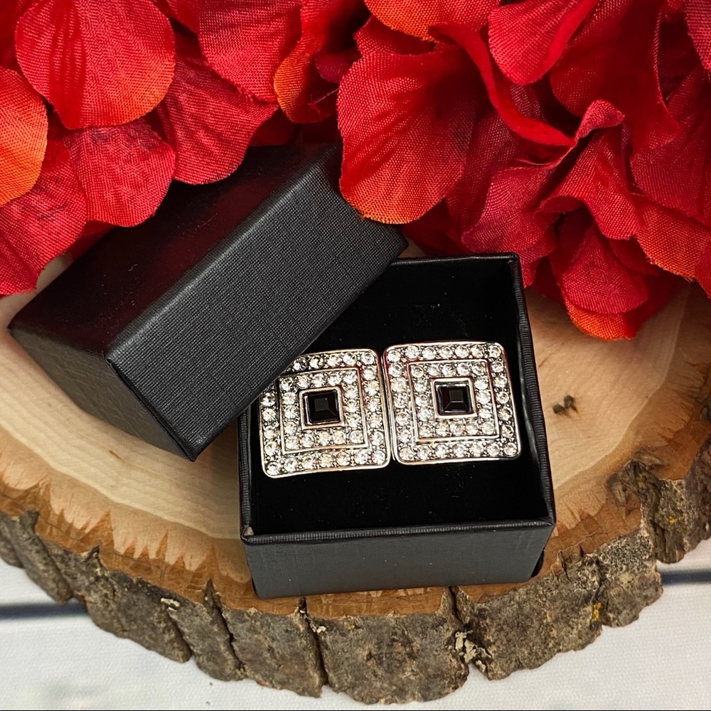 Square Cufflinks with Black & Silver Crystals - Picture 14 of 16